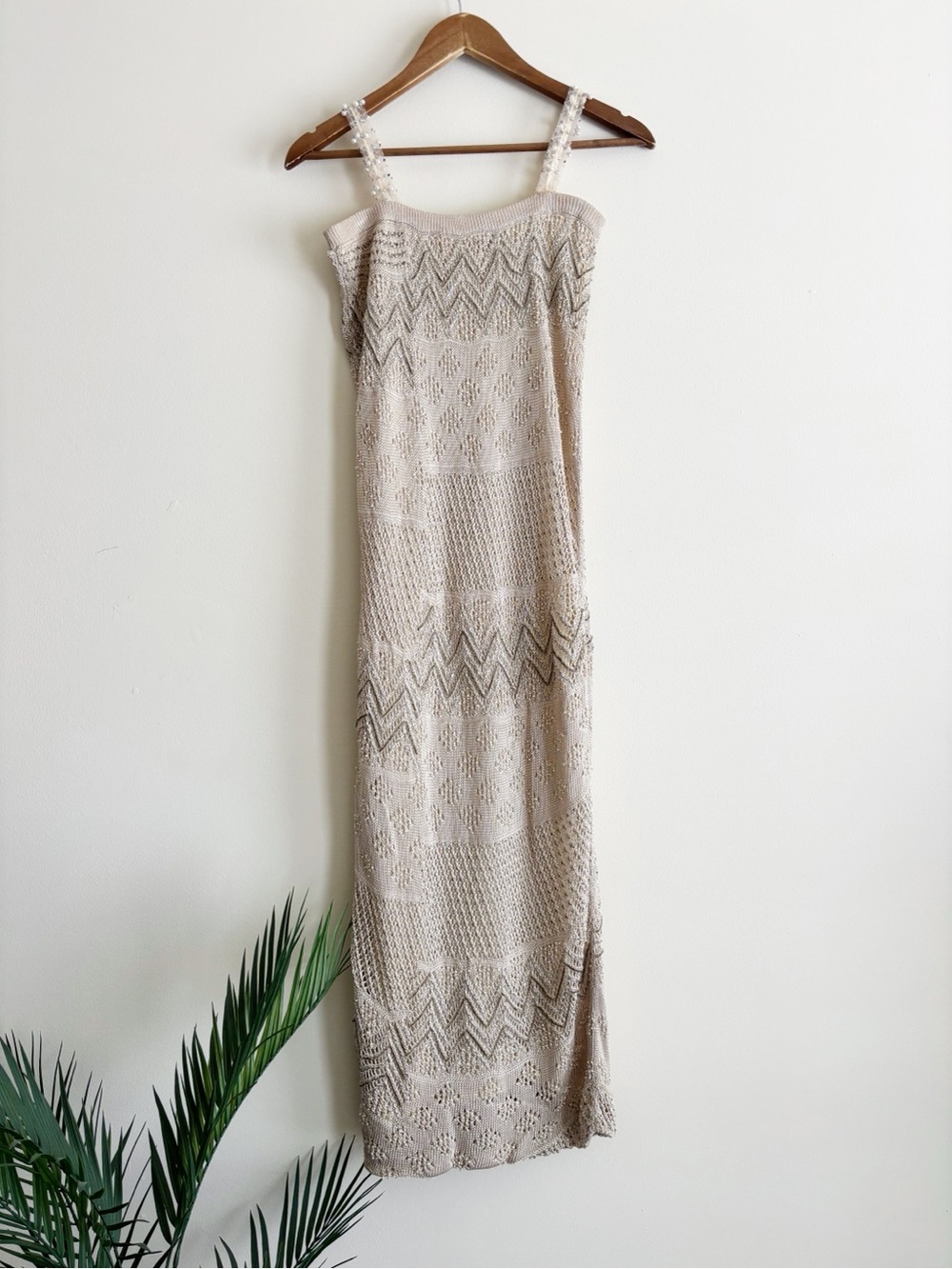 Vintage Vie by Victoria Royal Cream Beaded Knit Column Maxi Dress Medium - Picture 5 of 7